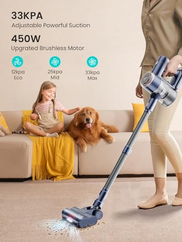 Cordless Vacuum Cleaner with 33kpa 450W Brushless Touch Display Stick  Vacuum for Carpet Pet Hair Hard/wood Floor Honiture
